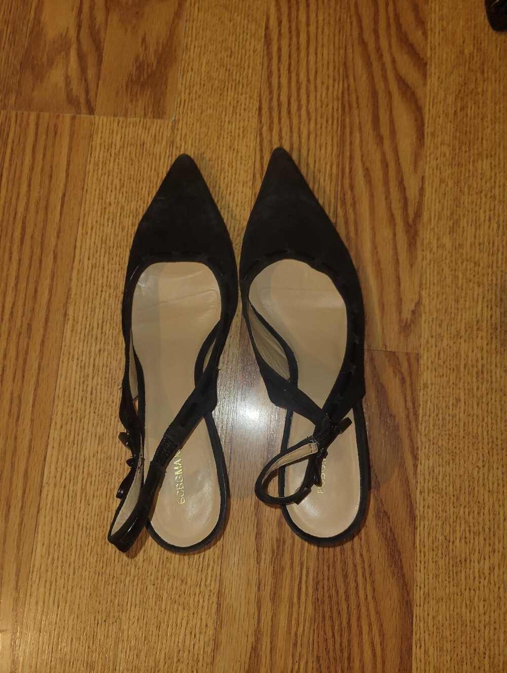 BCBGMaxAzria Black Pointed-Toe Slingback Heels